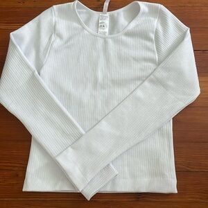 White fleece lined ribbed long sleeve